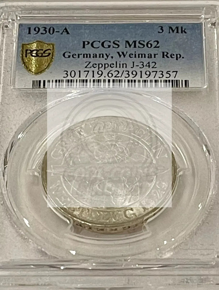 GERMANY WEIMAR REP. 1930-A 3 REICHSMARK "GRAF ZEPPELIN" CERTIFIED PCGS MS62 SM97 - Cool Coins & Notes