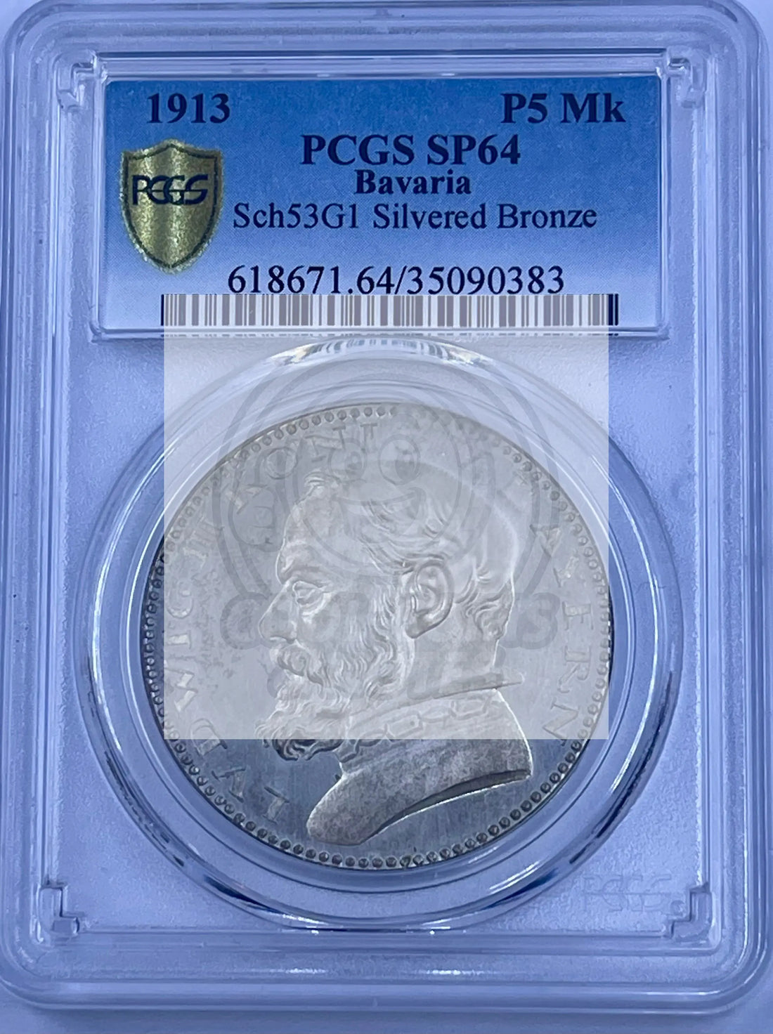 Germany 1913 5 Mark Bavaria PCGS SP64 Sch53G1 Silvered Bronze Coin Cool Coins & Notes