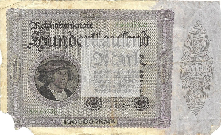Germany 1923 100000 Mark P83 Used World Banknote Currency - Cool Coins & Notes