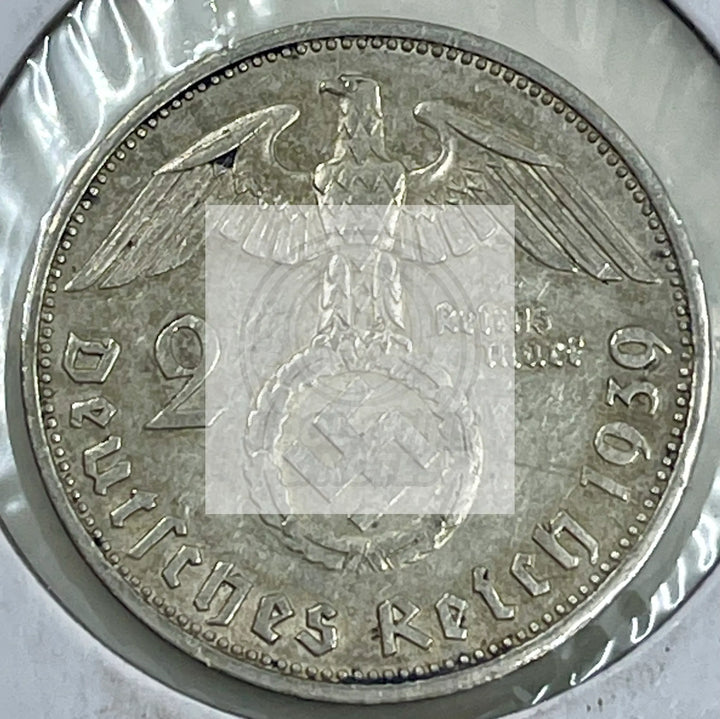 Germany - Third Reich Silver 1939 A 2 Reichs Mark Hindenburg KM# 93 - Cool Coins & Notes