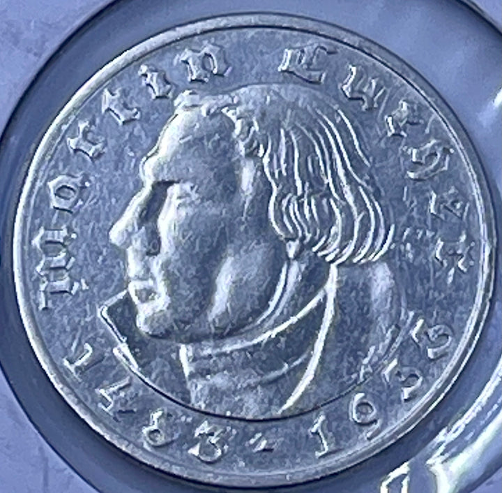Germany, Third Reich, 1933-A 2 Mark Luther, KM-79 Coin Silver - Cool Coins & Notes