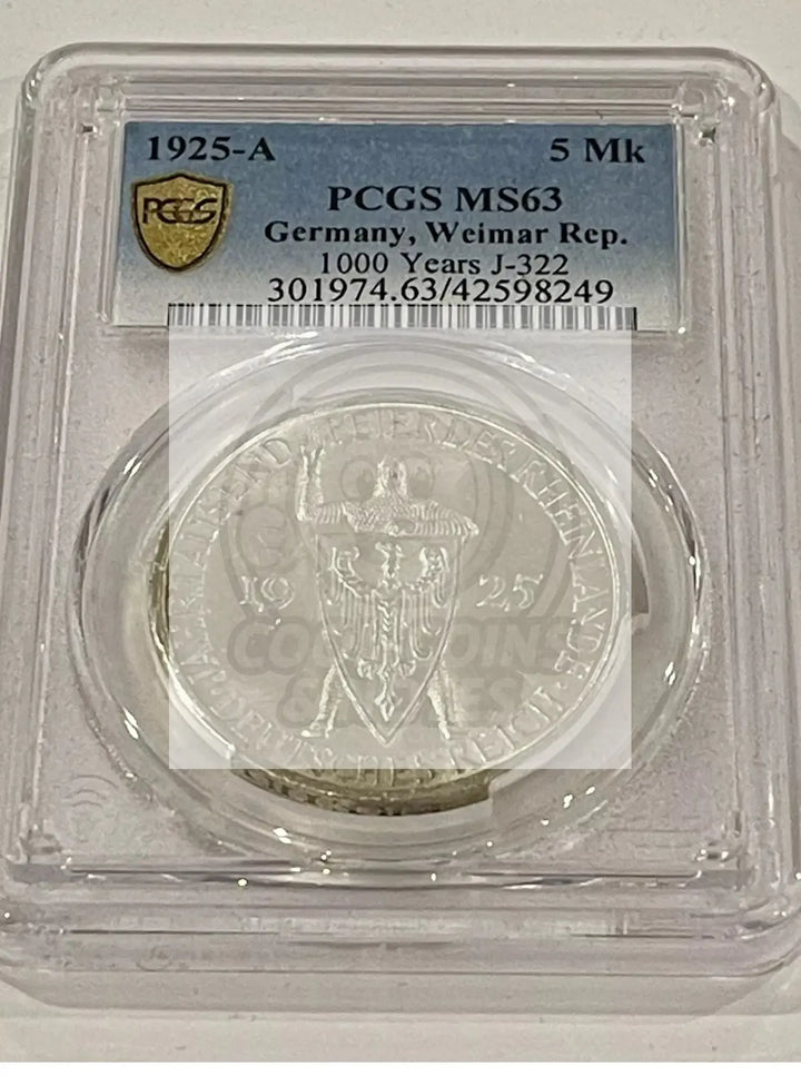 Germany, Weimar Republic: 1925-A5 RM- PCGS MS-63.        SM149 - Cool Coins & Notes