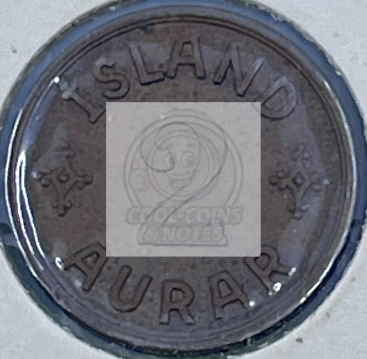 Iceland 2 Aurar 1942. KM#6.2. Two Cents coin. Christian X. Denmark Crown. WWII. - Cool Coins & Notes