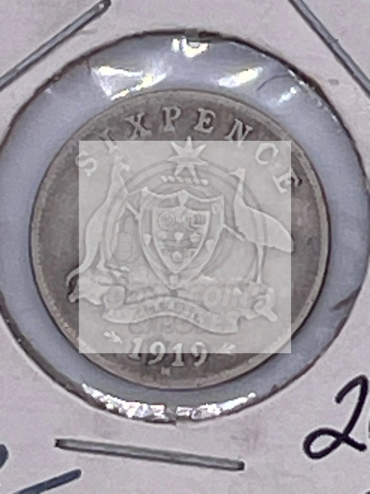 Key Date : AUSTRALIA 0.925 Silver 1919 M George V 6 Pence Sixpence KM# 25. - Cool Coins & Notes