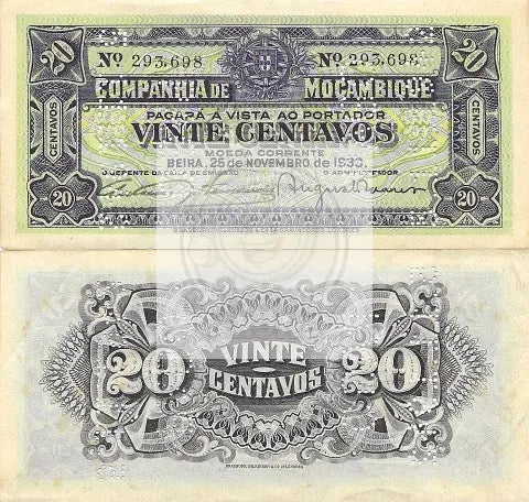 Mozambique 20 Centavos 1933, AU, P-R29 - Cool Coins & Notes