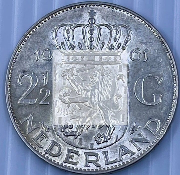 Netherlands 1961 2½ Gulden KM185 72% Silver Coin Queen Juliana - Cool Coins & Notes