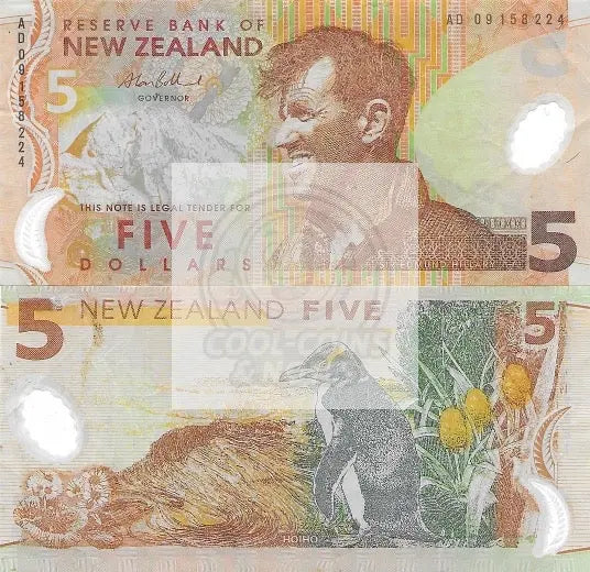 New Zealand 5 Dollars, 2005, P-185b.3, UNC, Polymer Banknote - Cool Coins & Notes
