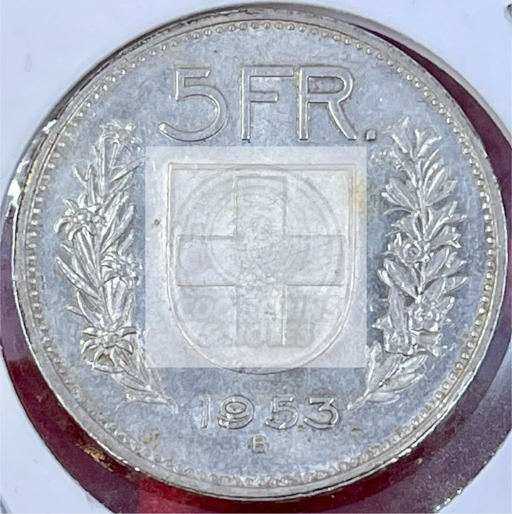 Switzerland 1953 E 5 Francs Silver Coin KM #40 - Cool Coins & Notes