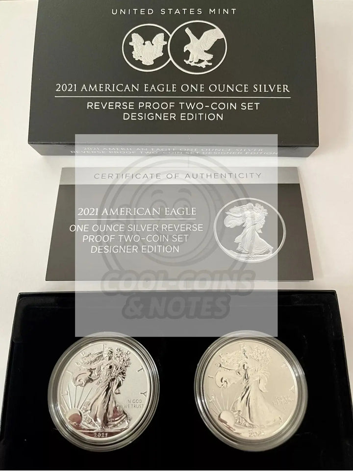 U.S. Mint American Eagle 2021 One Ounce Silver Reverse Proof Two-Coin Set SM139 - Cool Coins & Notes