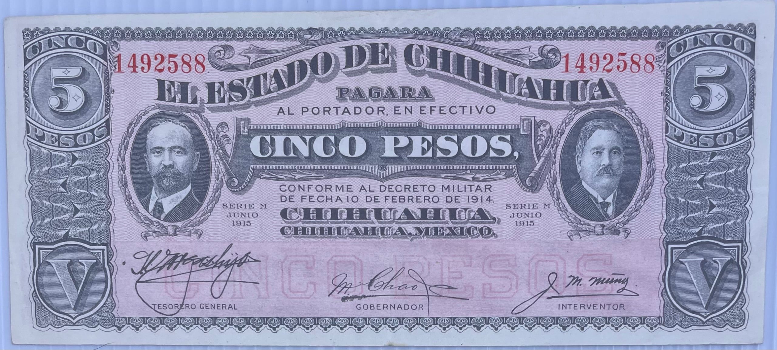 MEXICO 1915 CHIHUAHUA 5 PESOS P-S532a, Used World Banknote