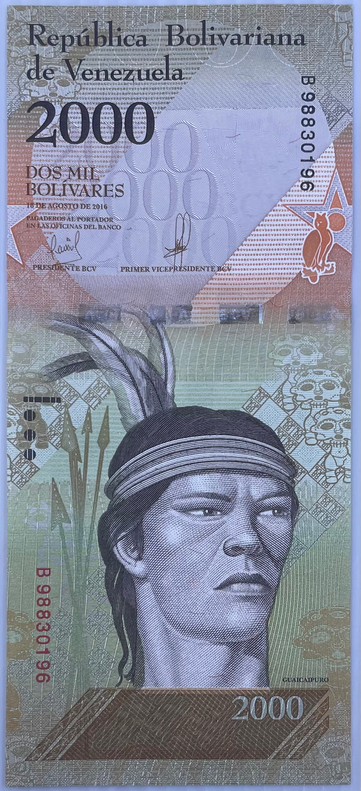 Venezuela 2000 Bolivares P 96 2016 UNC Harpy Eagle Banknote