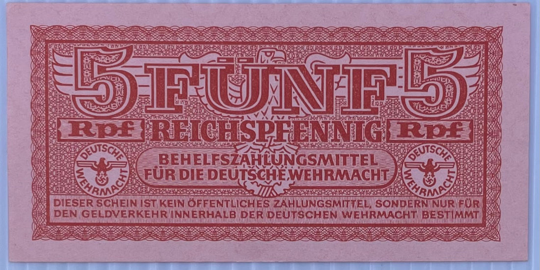 1942 Germany 5 Reichspfenning P-M32.2 WW2 UNC World Banknote