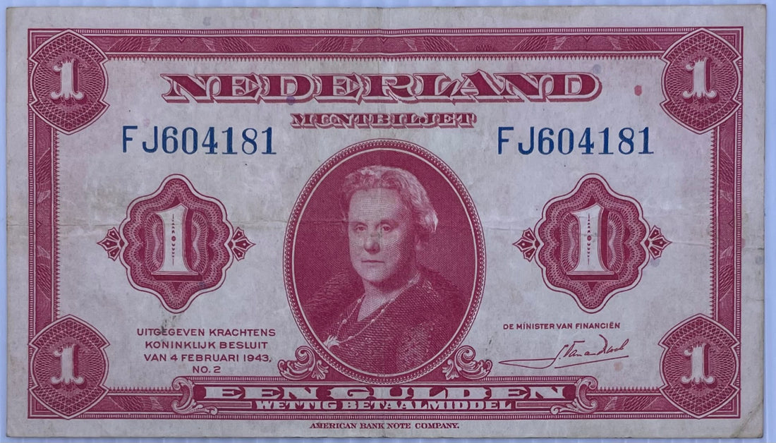Netherlands 1943 1 Gulden P-64 Used World Banknote From Lot