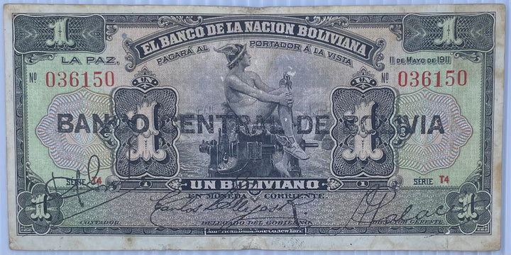 Bolivia 1911 1 Boliviana P-102 Used Banknote From Lot
