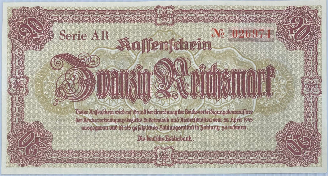 1945 Germany 20 Mark P-187 UNC banknote front side
