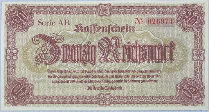 1945 Germany 20 Mark P-187 UNC banknote front side