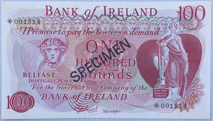 1978 Ireland 100 Pounds P-64 Specimen UNC World Banknote