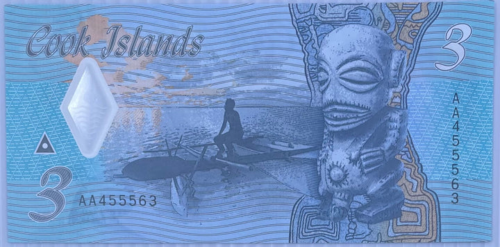 Cook Islands 3 Dollars Polymer 2021 UNC banknote featuring tropical landscapes and cultural motifs