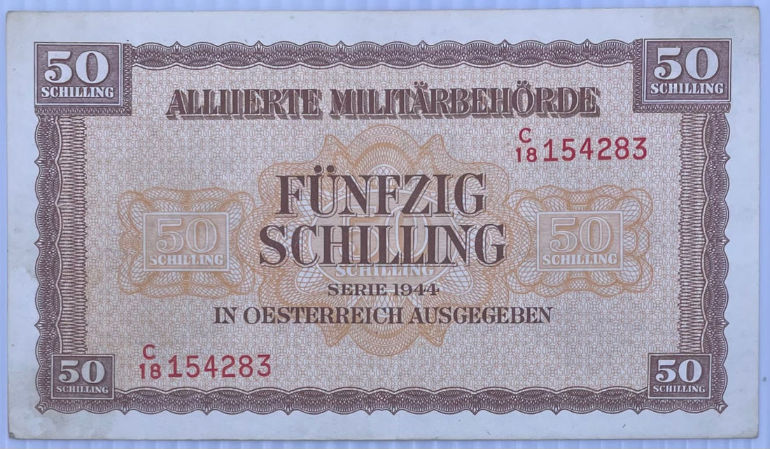 1944 Austria 50 Shillings P-109 WW2 MPC Circulated World Banknote