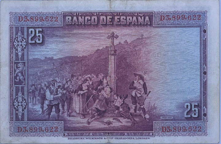 1923 Spain 25 Pesetas P-81 Used World Banknote