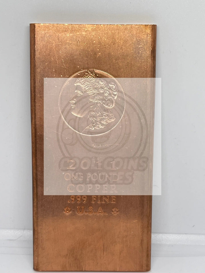 1 pound .999 fine copper bar with Morgan Dollar design