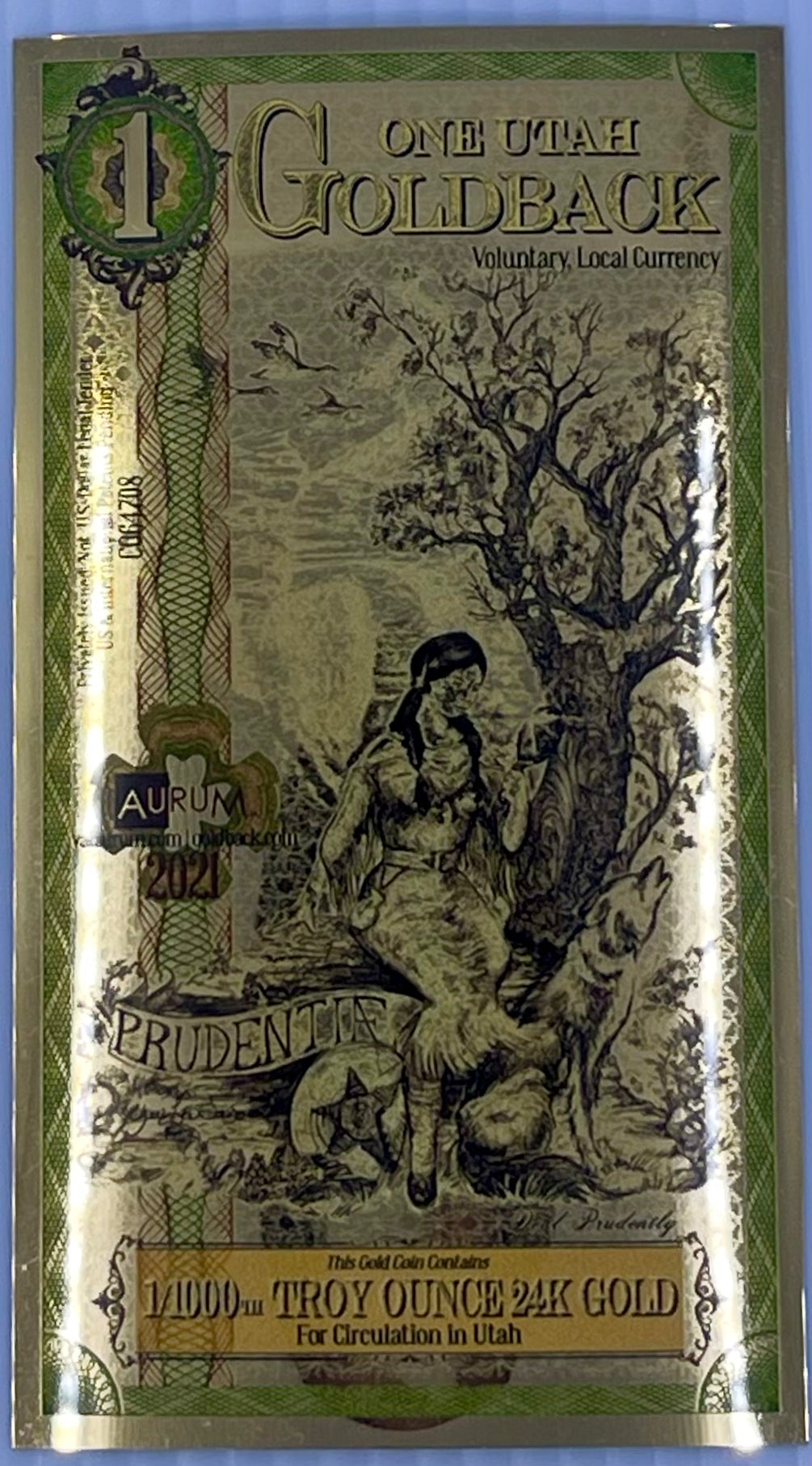 1 Utah Goldback Aurum Gold Foil Note 1/1000 oz 24kt .999 Fine Gold Banknote - Cool Coins & Notes