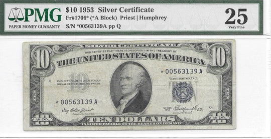 $10 1953 Silver Certificate Fr#1706 PMG VF
