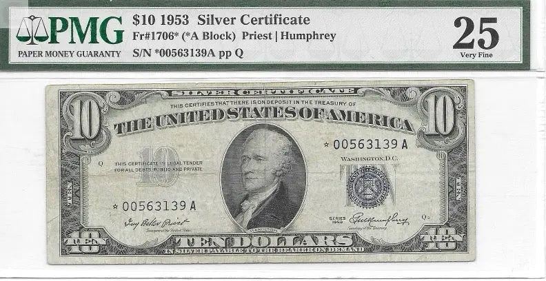 $10 1953 Silver Certificate Fr#1706 PMG VF - Cool Coins & Notes