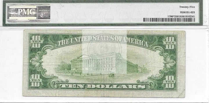 1953 Silver Certificate $10 note graded PMG VF vintage US currency