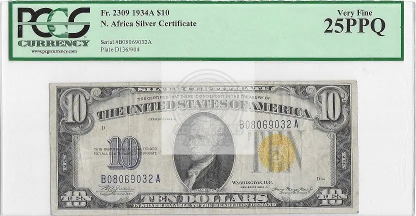 $10 North Africa Silver Certificate 1934 A 25PPQ - Cool Coins & Notes