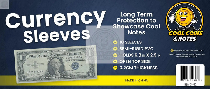 100 Banknote Currency Sleeves Rigid US Dollar Modern Size US Topload Holders Note Cool Coins & Notes - Cool Coins & Notes