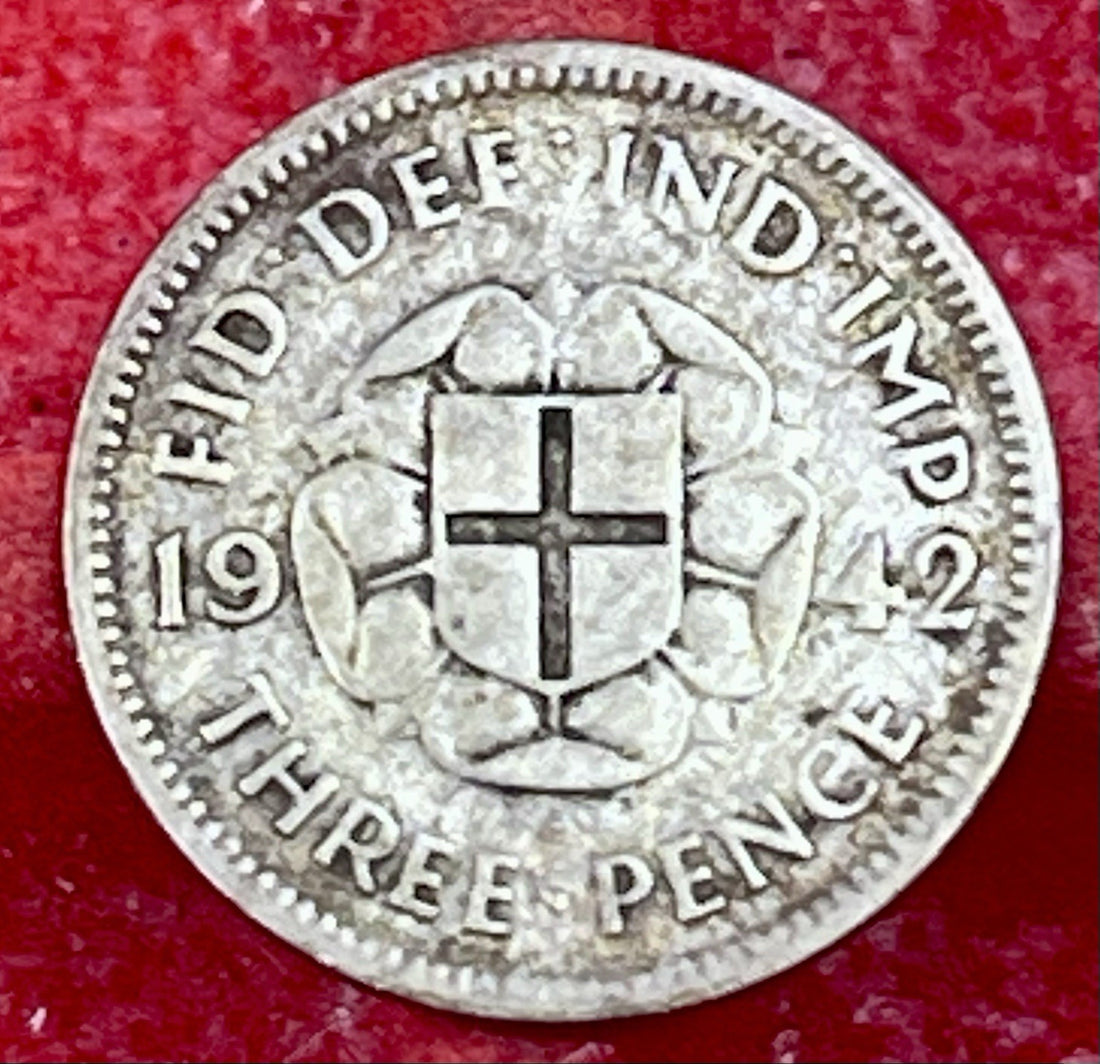 1942 Silver .500 Great Britain Three Pence - English 3 Pence - 3P -Coin