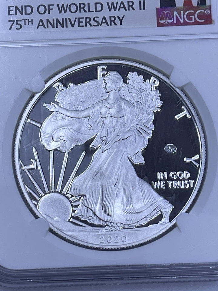 2020 W $1 Silver Eagle End of WWII V75 Privy NGC PF69 Ultra Cameo V-Day Label