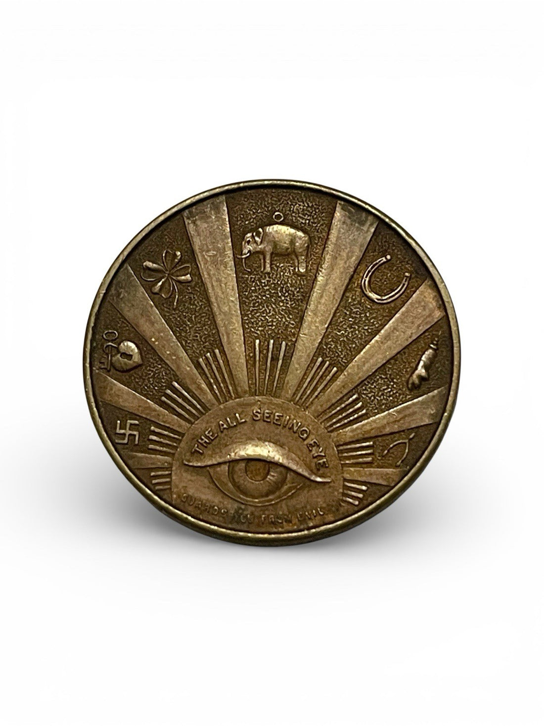 Vintage All Seeing Eye Good Luck Token Bronze Tone Occult Symbol Medallion 1920s