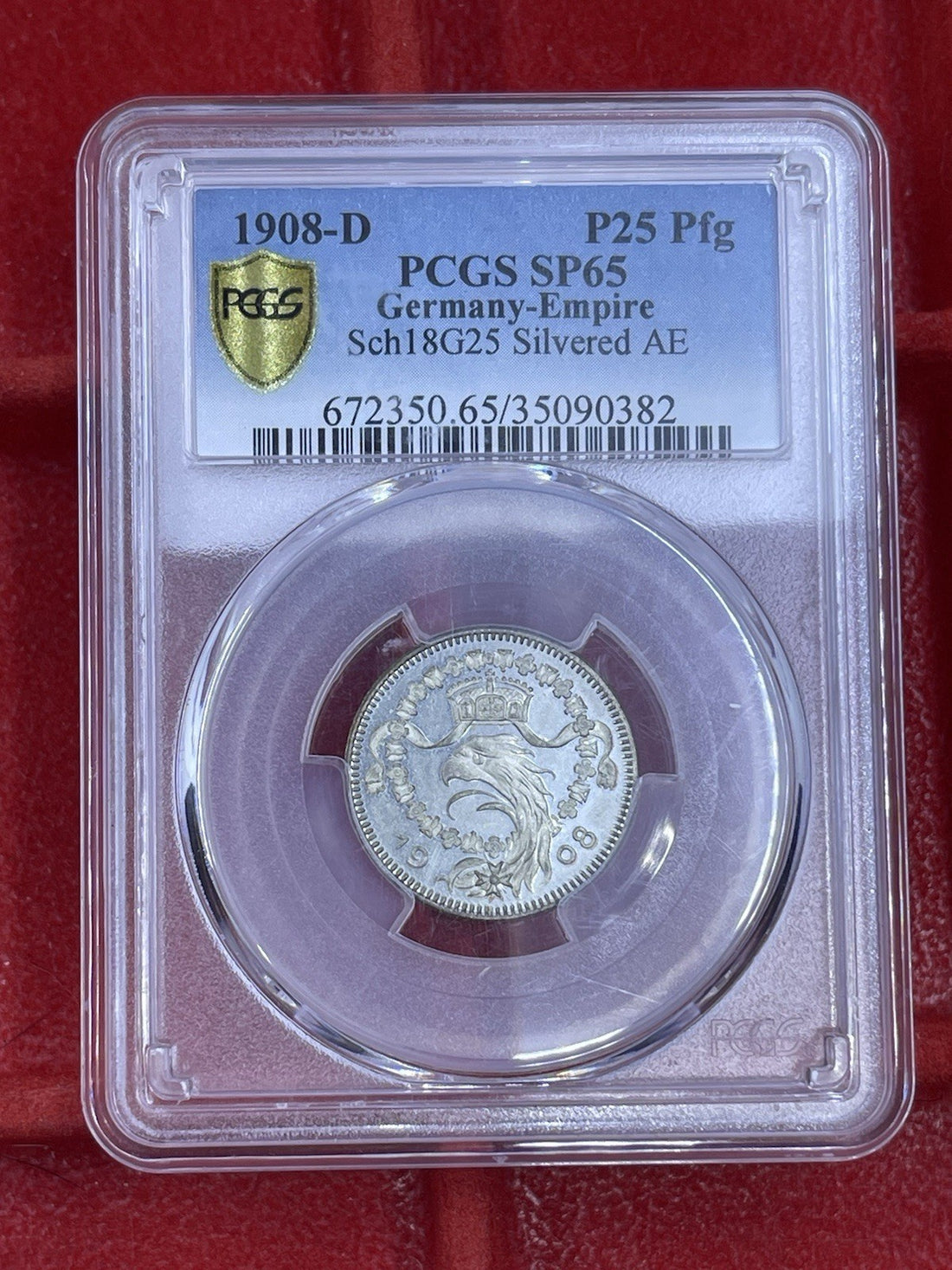 1908-D Germany 25 Pfg Pfennig PCGS SP65 Silver Coin