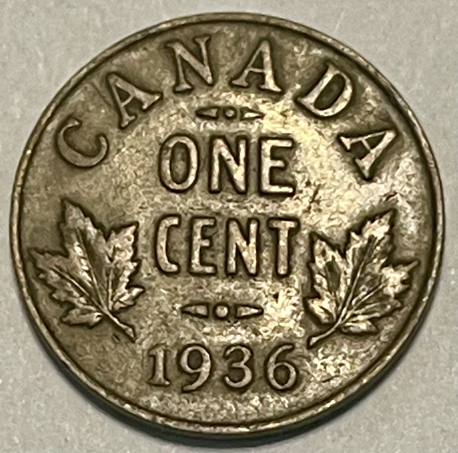 1936 Canada 1 Cent George V Bronze Penny KM#28 Maple Leaves