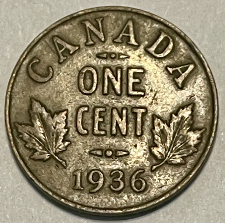 1936 Canada 1 Cent George V Bronze Penny KM#28 Maple Leaves