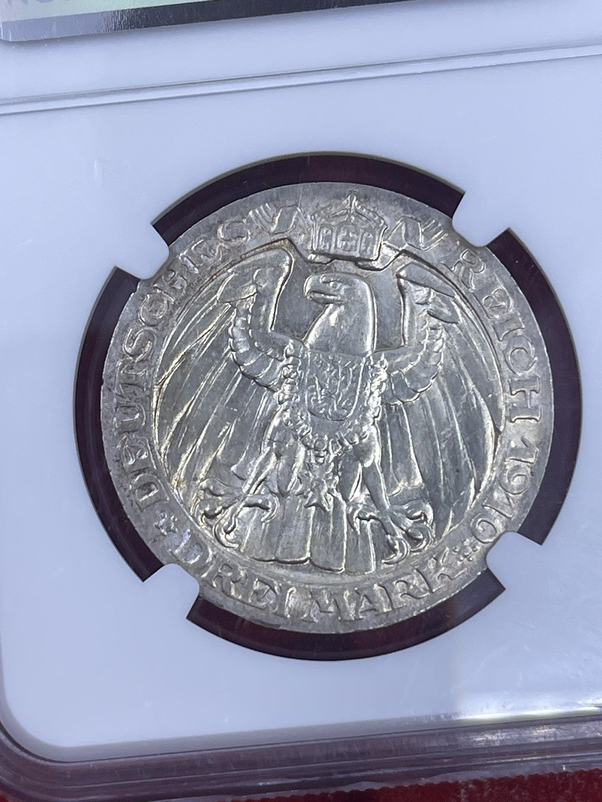 1912 GERMANY SILVER 3 MARK PRUSSIA WILHELM II NGC MS 61 NICE LUSTER