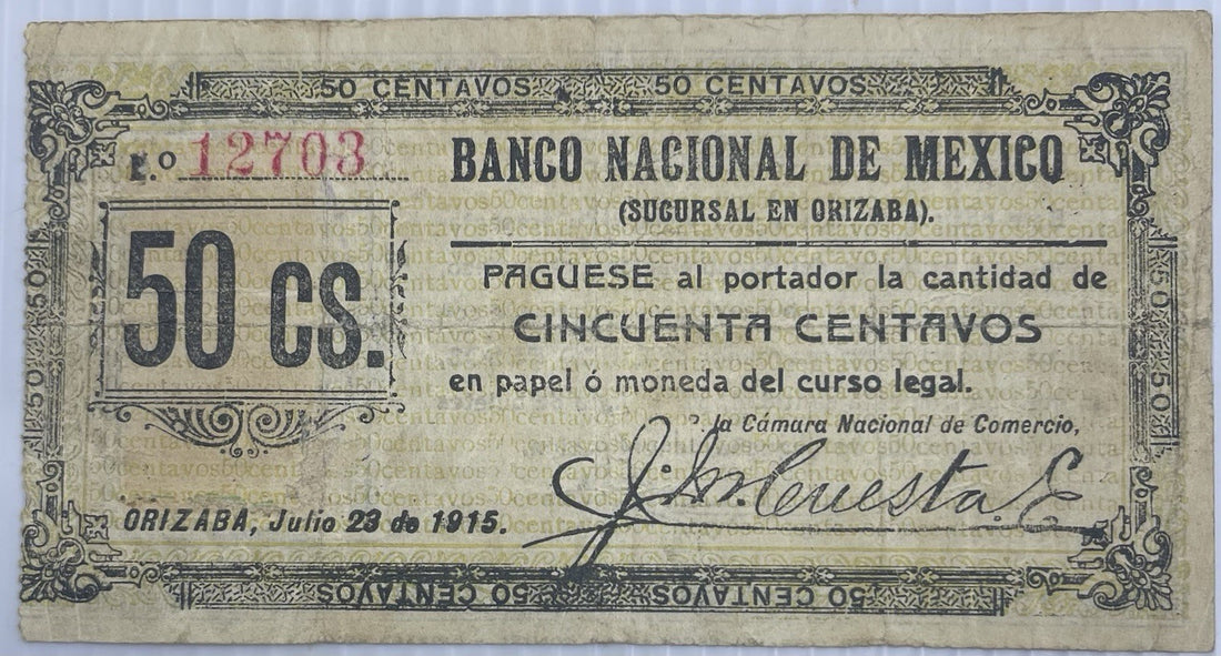 Revolutionary - Banco Nacional de Mexico 1915 50 Centavos M4056