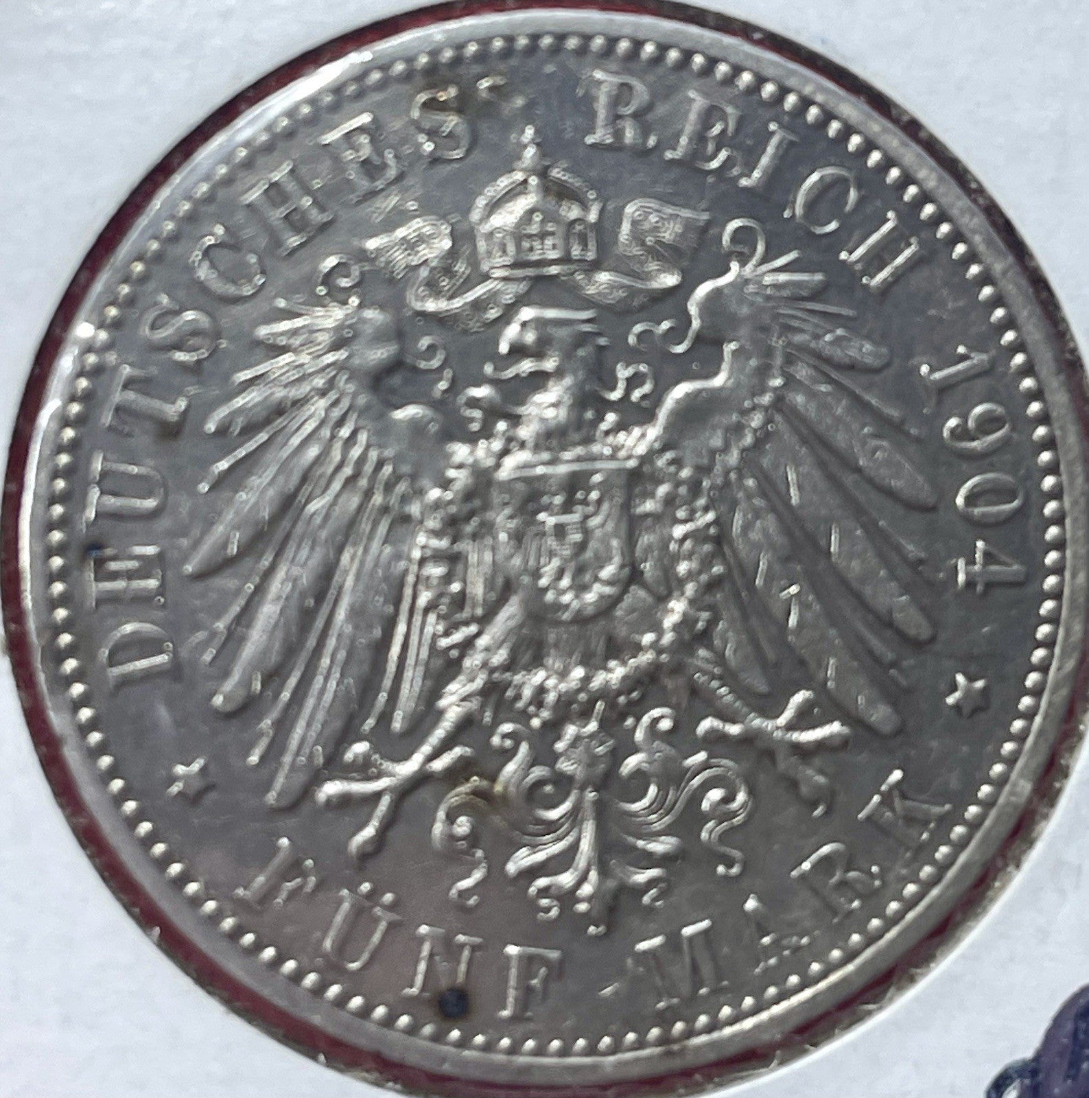 1904 F Wurttemberg German States Silver 5 Mark coin .900