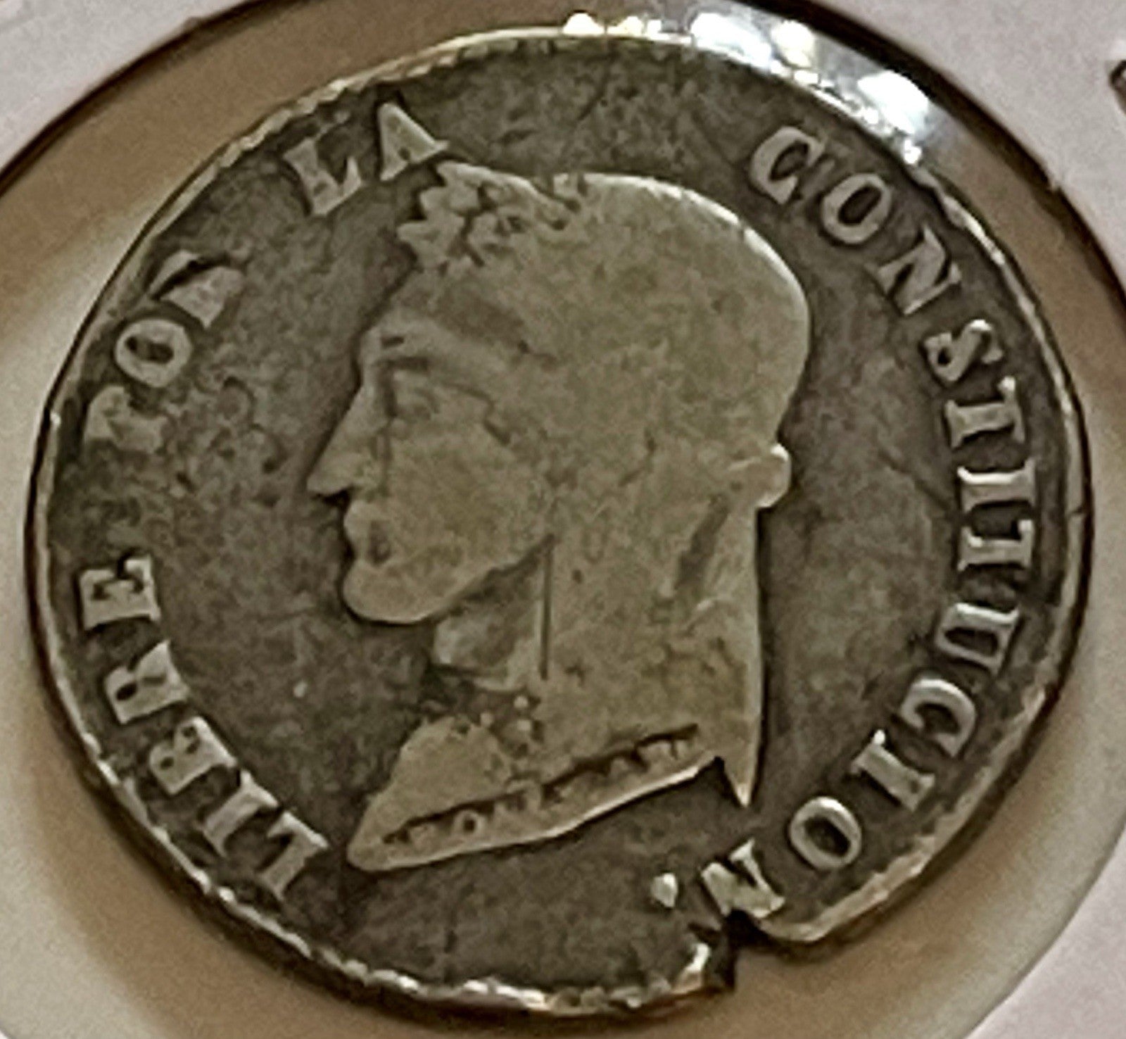 Rare Colonial Silver 1858 VF Bolivia 4 Soles Pax Alpaca Palm Tree Silver Coin