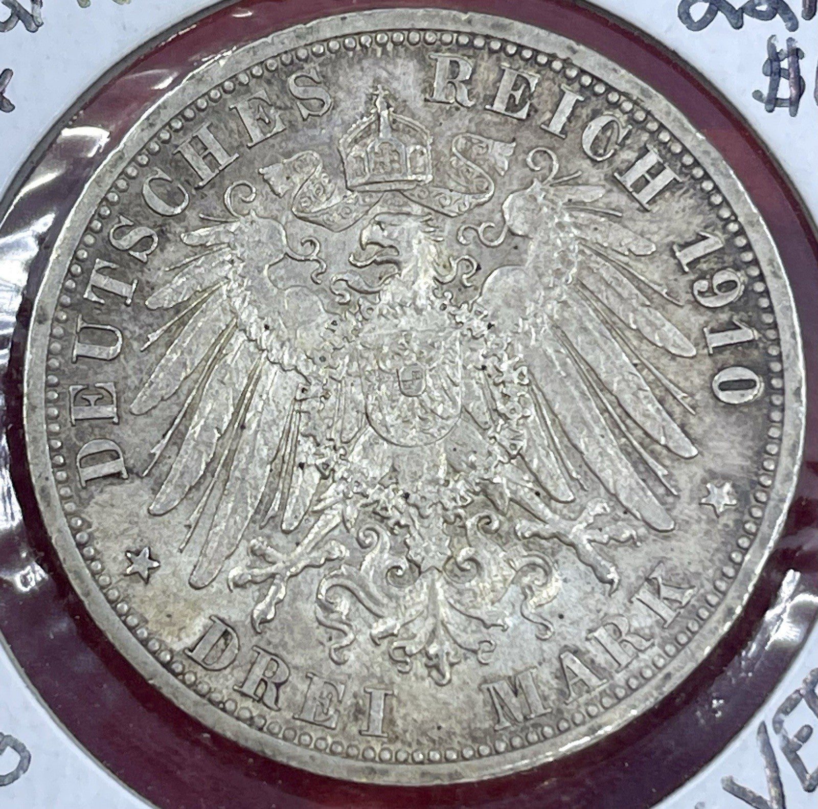1910 A German Saxe Weimar 3 Marks Silver Coin KM 221 133,000 Mintage
