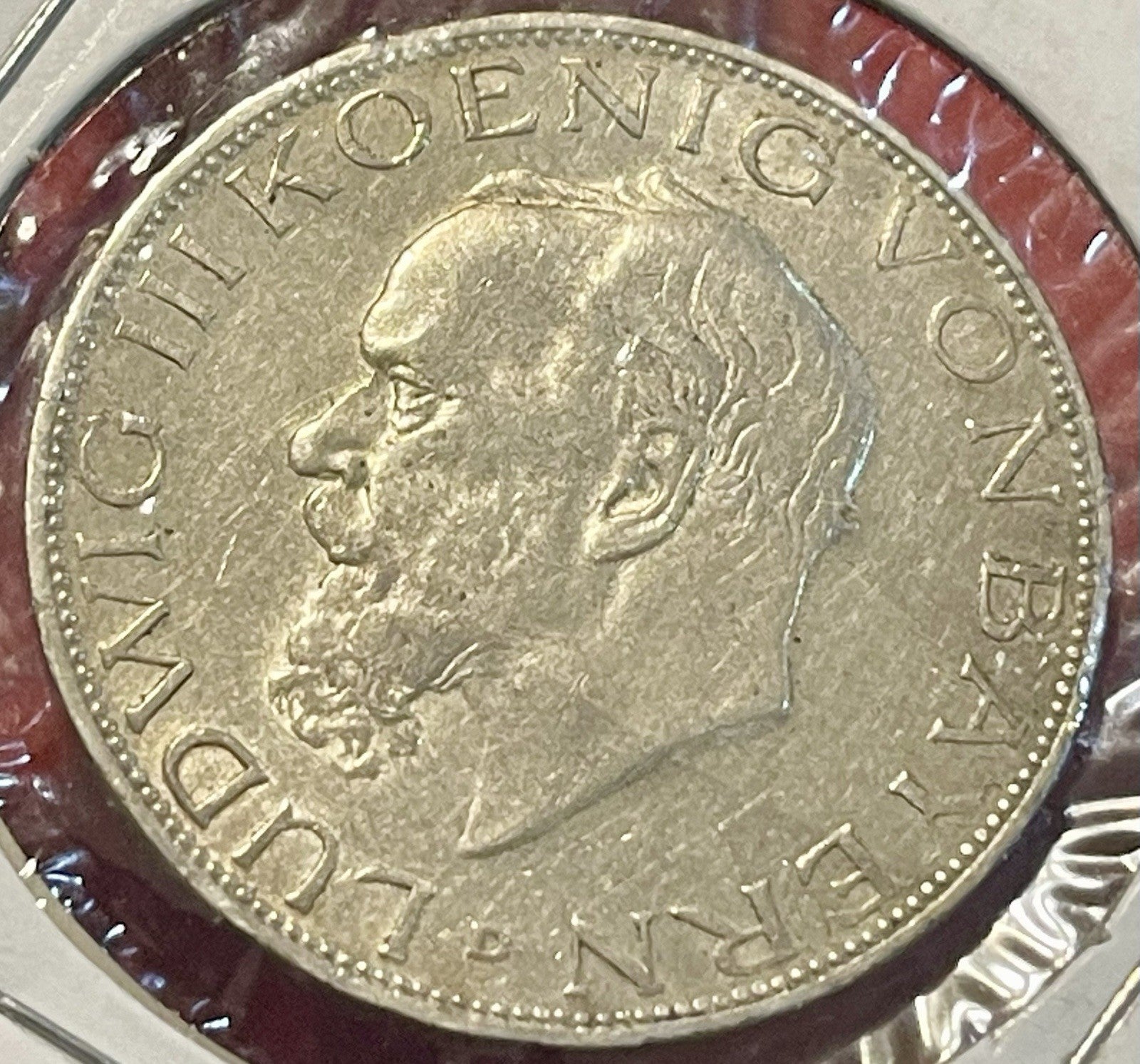 BAVARIA - FANTASTIC HISTORICAL LUDWIG III SILVER THREE (3)MARK, 1914 D, KM# 1005