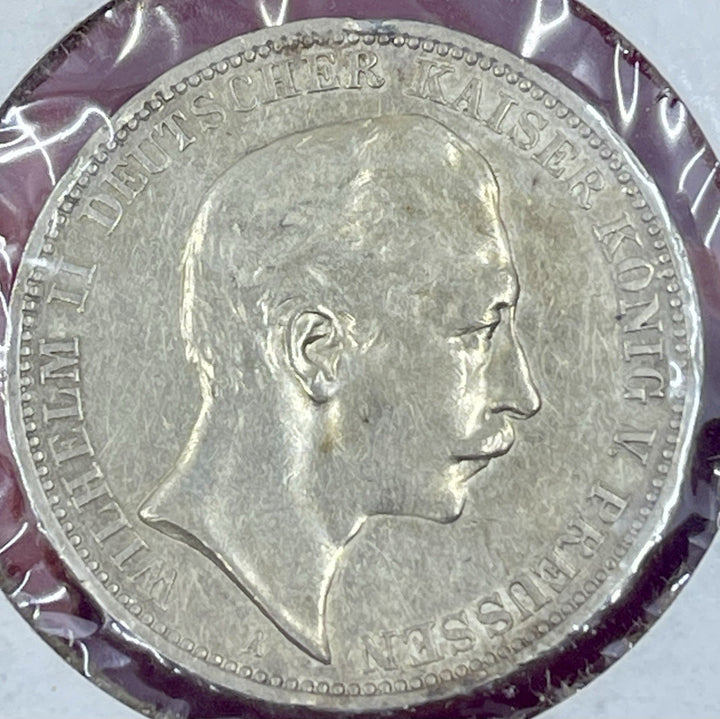 GERMANY. 1910, 3 Mark, Silver - Kaiser Wilhelm I, Prussia Eagle Berlin A Coin