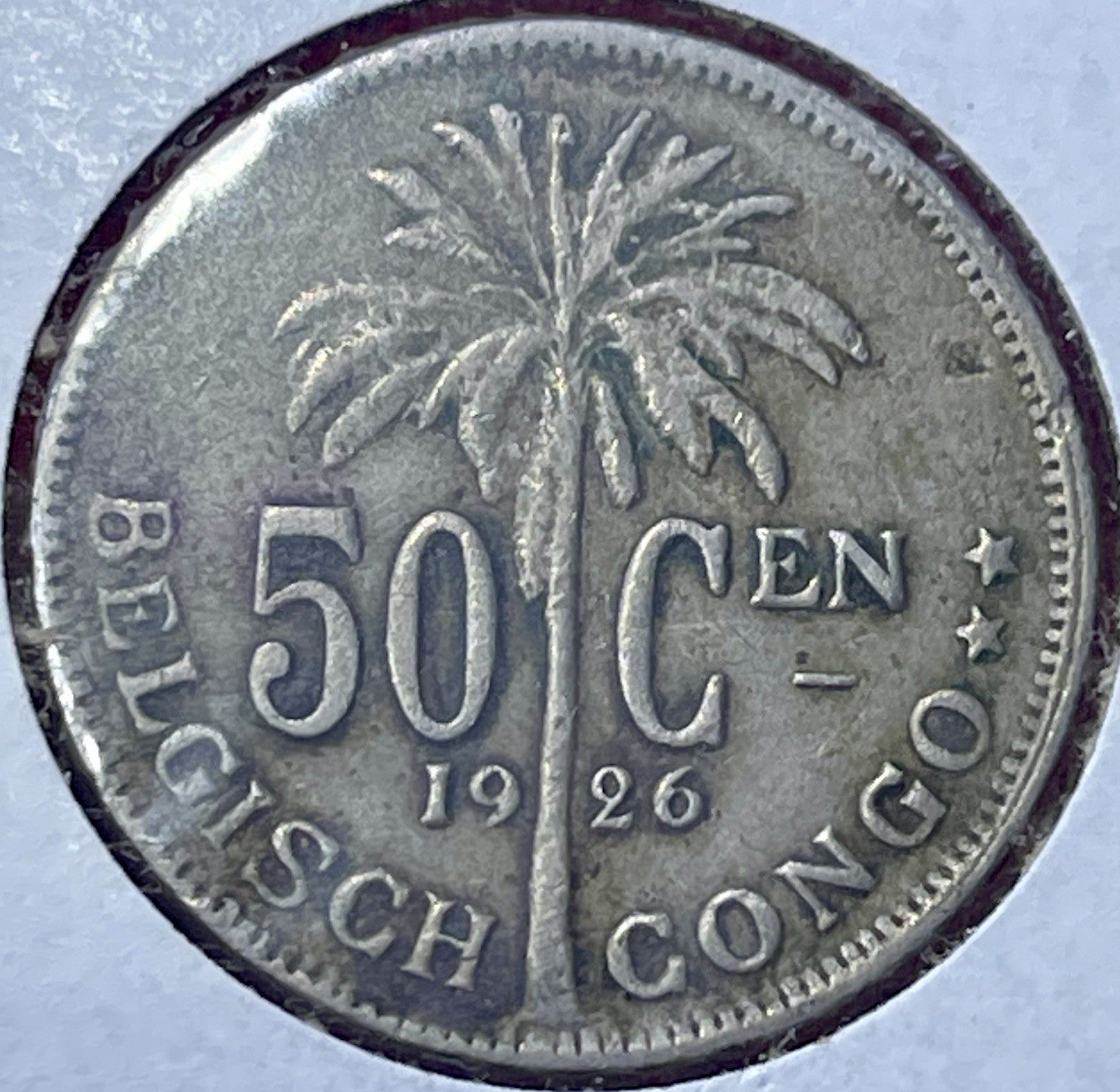 BELGIAN CONGO ALBERT I 1926 50 Centimes PALM TREE French text colonial km# 23