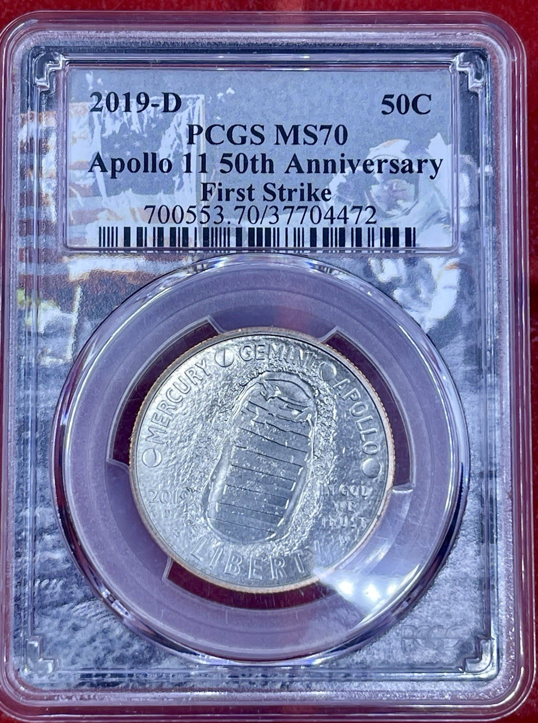 2019-D Apollo 50th Anniversary PCGS MS70 Half Dollar Coin, FIRST STRIKE