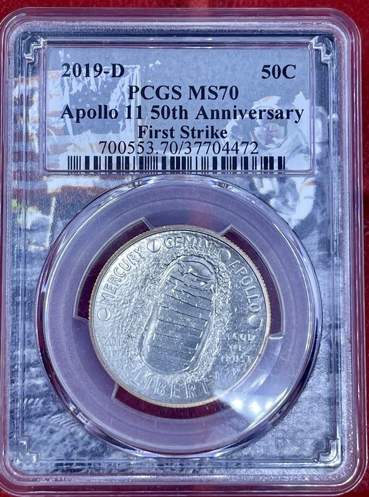 2019-D Apollo 50th Anniversary PCGS MS70 Half Dollar Coin, FIRST STRIKE