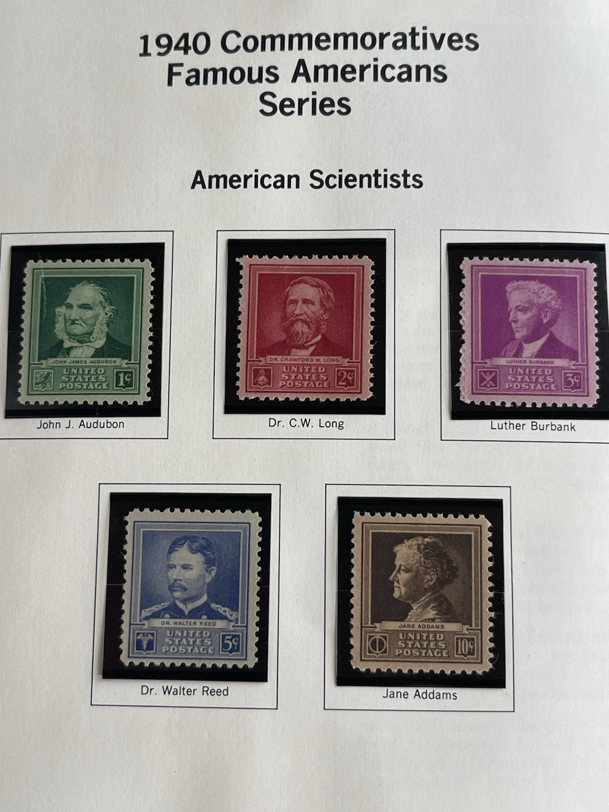 Famous American Series 1940 Science Sheet Block Set US Commemorative Stamps Page