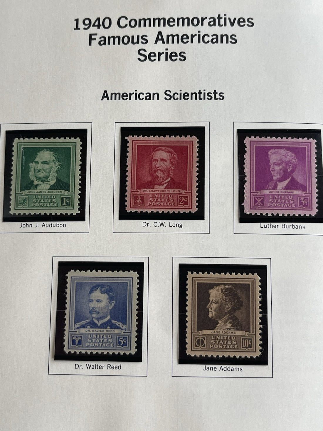 Famous American Series 1940 Science Sheet Block Set US Commemorative Stamps Page