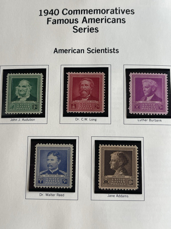 Famous American Series 1940 Science Sheet Block Set US Commemorative Stamps Page